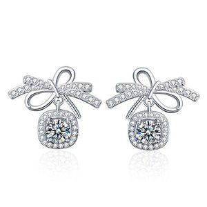 Certified 1ct. t.w. Diamond Moissanite Bow Knot Stud Earrings NEW